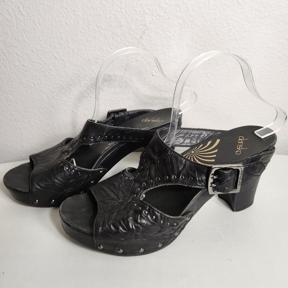 Dansko Ripley Womens Leather Studded Wooden Heel Platform Sandals-Sz EU 42/10.5